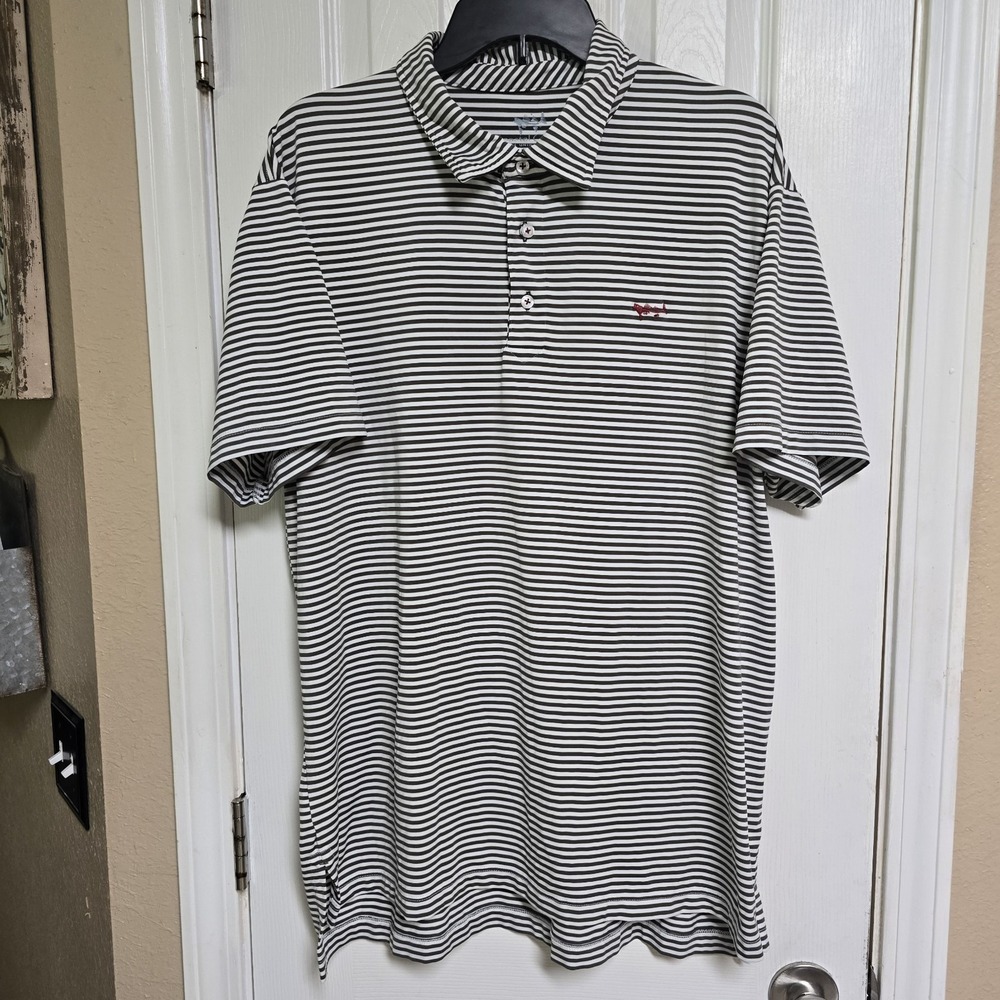 Coastal Cotton Performance Polo Mens XL Gray White Stripe Golf Fish Logo